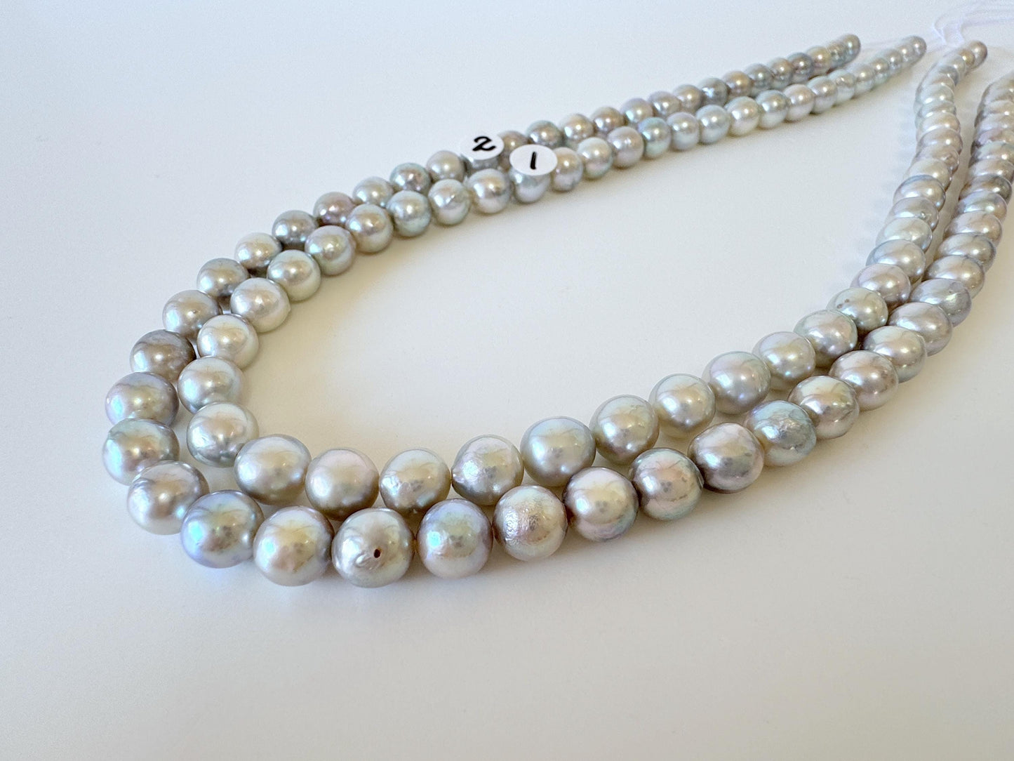 Japanese Akoya Pearl Strand - Natural Blue Silver Cultured Beads - Semi-Round Shape, 7-7.5mm Size, Saltwater Pearls, 40cm Length