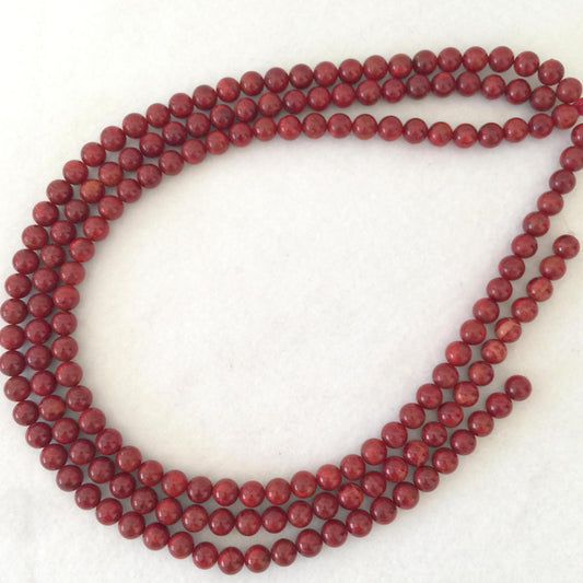 Natural sponge coral 7.5mm strands, Very deep red color, 15.7inches, 40cm, Apple coral strands, Price per strand