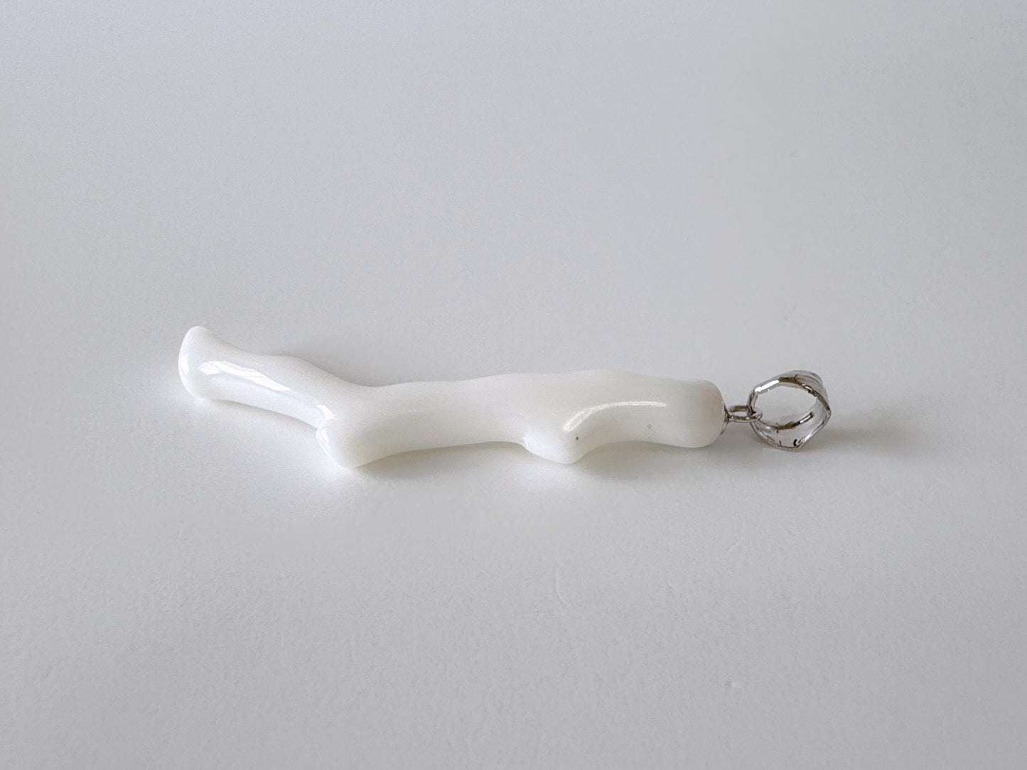 Natural Japanese White Coral Branch Pendant, 43mm, Natural White color genuine precious coral, Silver Bail (Rhodium-Plated)