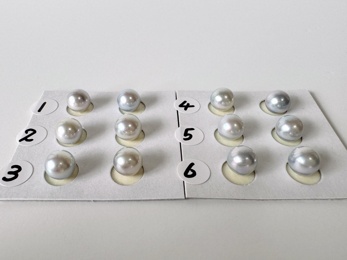 Akoya Pearls Loose Natural Blue/Silver Half-Drilled: 7-7.5mm, Japanese Cultured Saltwater Beads, Pair Pricing | Jewelry Supplies