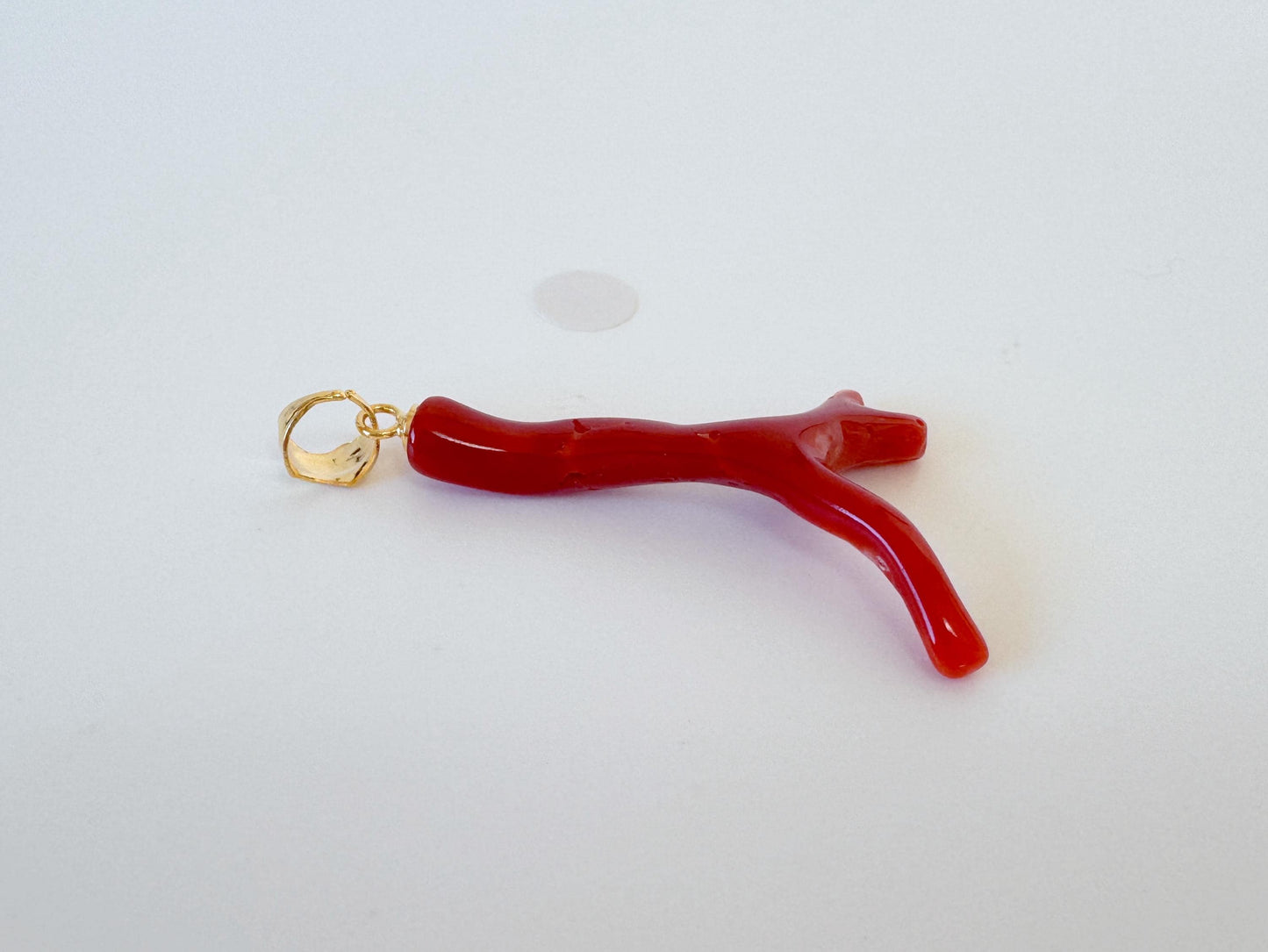 Natural Red Coral Branch Pendant: Oxblood Japanese Aka Coral, Gold Plated Silver Bail, 37mm