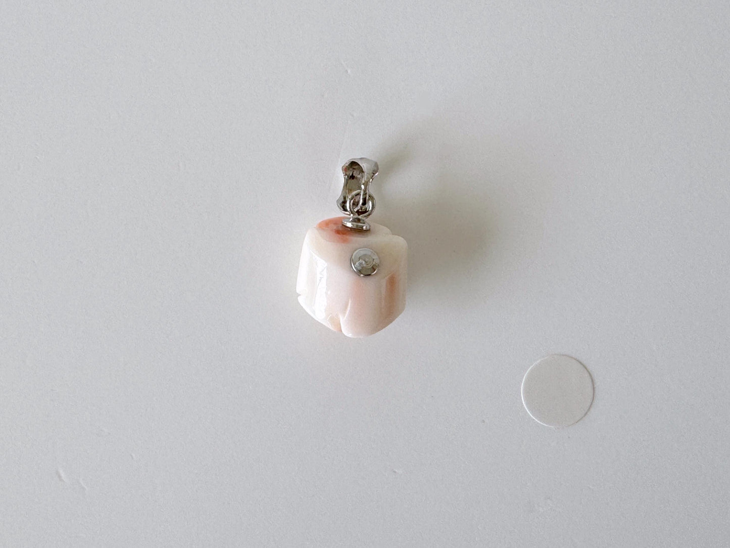 Deep Sea Coral Rose carved Pendant, 13.8x11.6mm, Natural Pink/White Color Coral, Silver (rhodium plated) bail, Genuine Coral Pendant