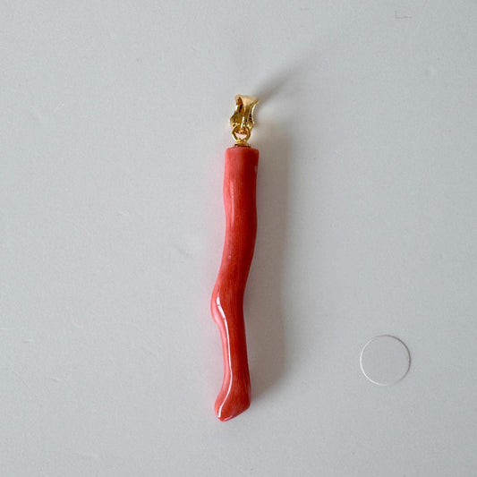 Momo Coral Branch Pendant: Natural Japanese Orange Coral Jewelry (44mm Size, Silver Gold-Plated Bail, Genuine Supply)