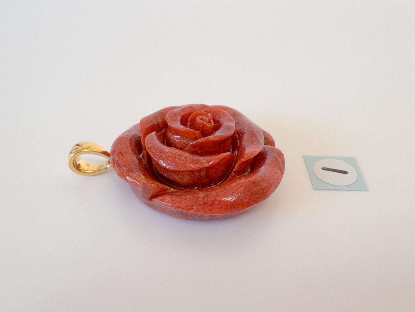 Sponge Coral Rose Pendant - Reddish-Brown Carved Jewelry - 30mm Diameter, Brass Bail, Apple Coral