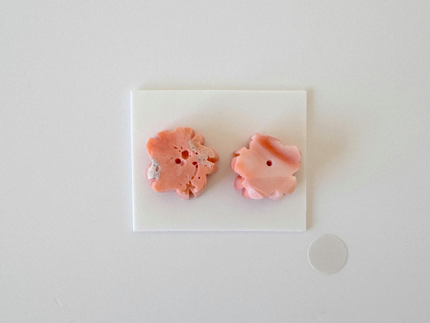 Natural Deep Sea Coral Cherry Blossom Carvings, Pink Orange Sakura Pair 14-15mm