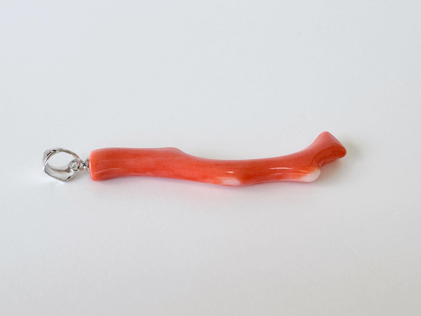 Momo Coral Branch Pendant Natural Jewelry, Japanese Orange Coral (46mm Length, Rhodium-Plated Silver Bail)