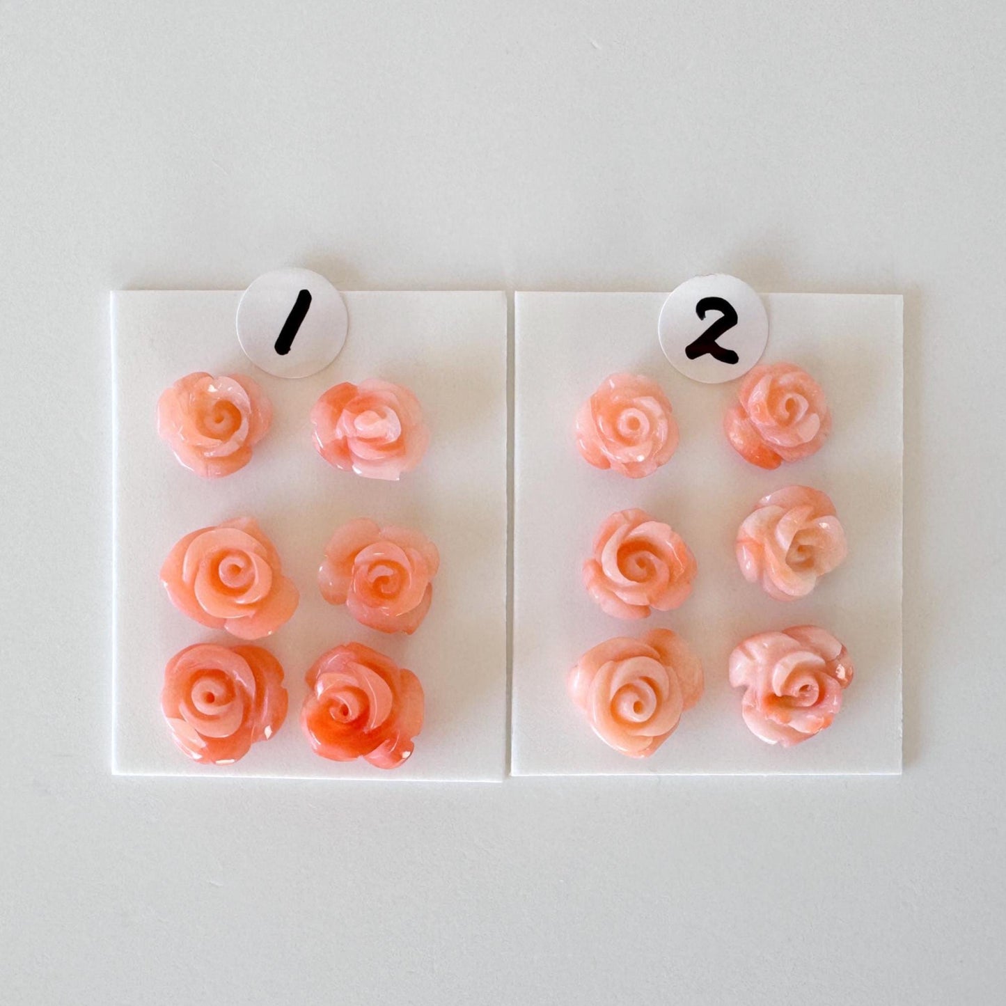 Pink Coral Rose Carvings Handmade Beads, Natural Deep Sea Coral (Value Priced Set, Drilled Holes, 6pcs 6.8-8.9mm)