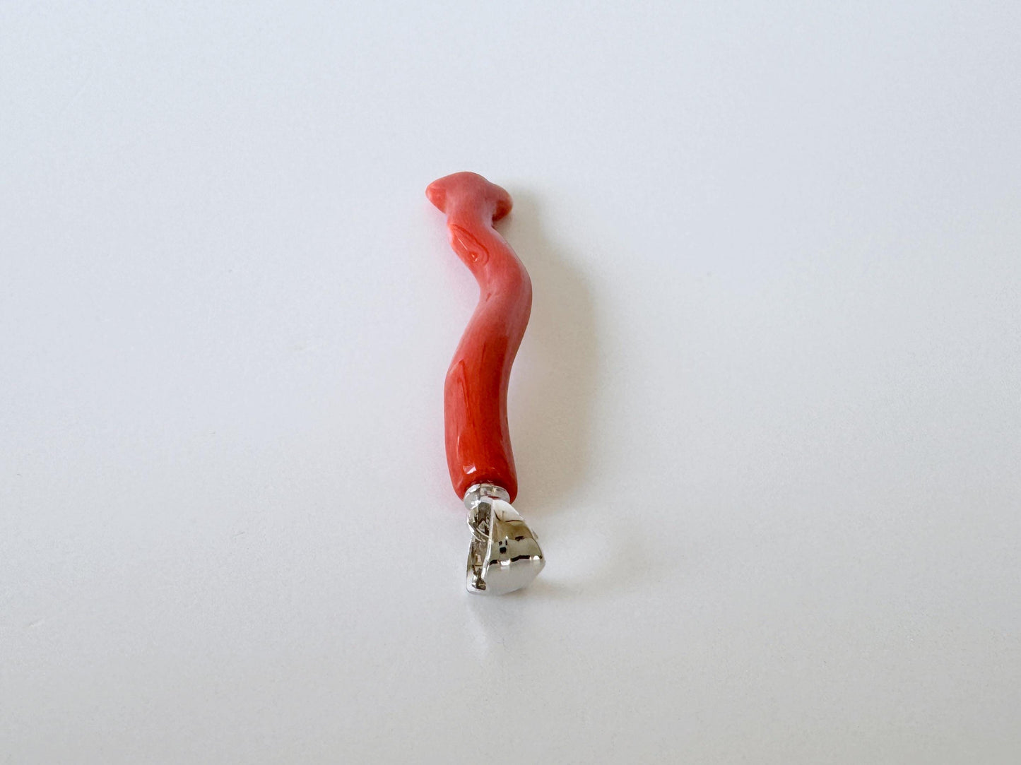 Momo Coral Branch Pendant: Vermilion Japanese Orange Coral, Rhodium Silver Bail | 35mm, Natural Deep Sea Jewelry, Unique Gift
