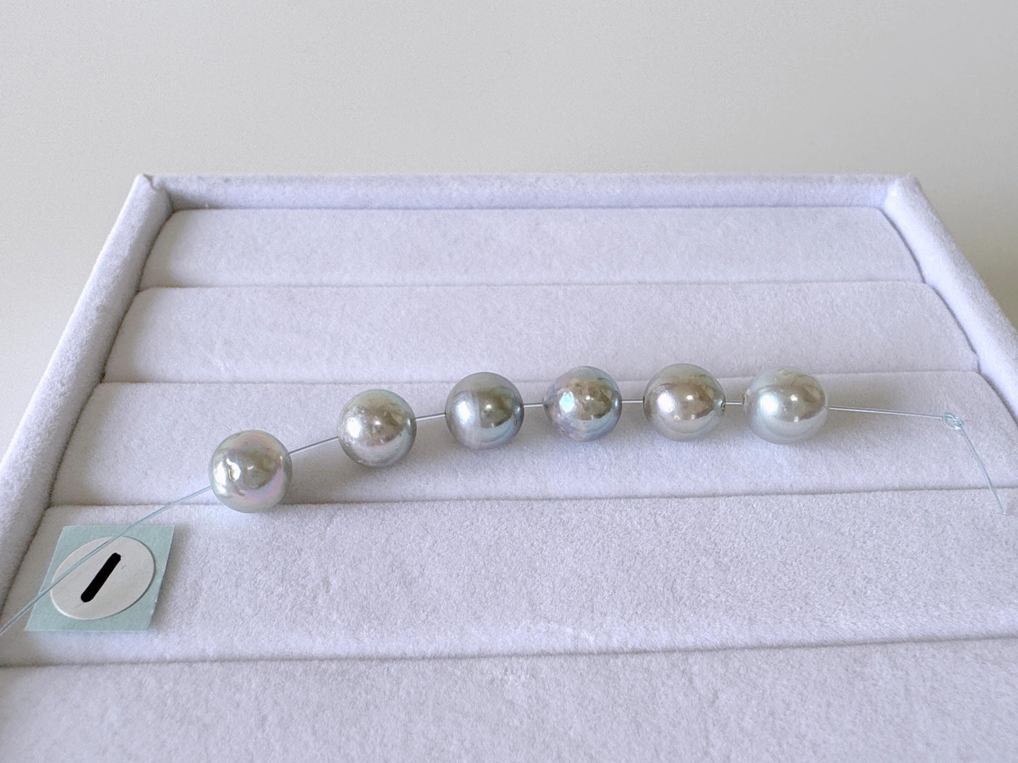 Japanese Blue/Silver color (cobalt treated) Akoya Pearl Beads, 7-7.5mm, Mini Strand, Short Strand of 6 Pieces, Cultured in Sea Water