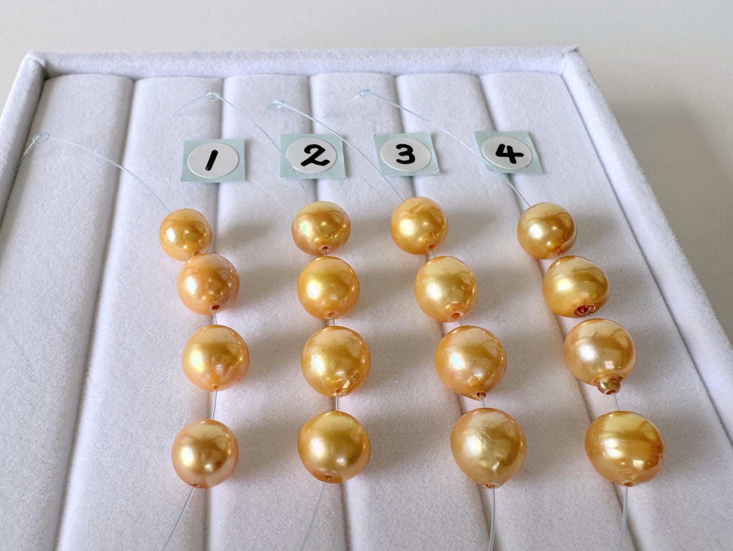 Japanese Akoya Golden Pearl Beads: Cultured Saltwater Jewelry Supplies (7.3-8.4mm, Color Treated, Mini Strand of 4 Pieces)