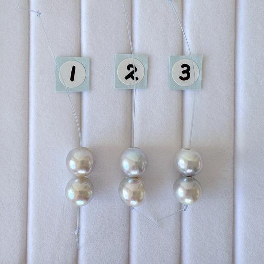 Akoya Pearl Beads Japanese Cultured Saltwater - Natural Blue Silver 8-8.5mm Mini Strand, 2Pcs