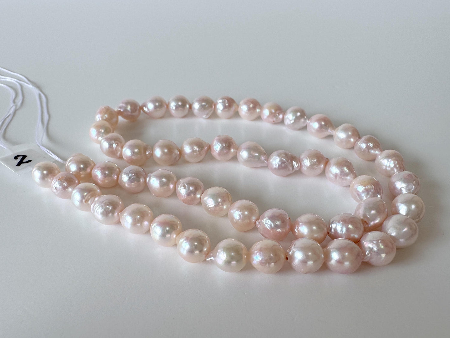 Japanese Akoya Pearl Strand 7-7.5mm Baroque Beads, White Pink Overtone (40cm, Saltwater Cultured)