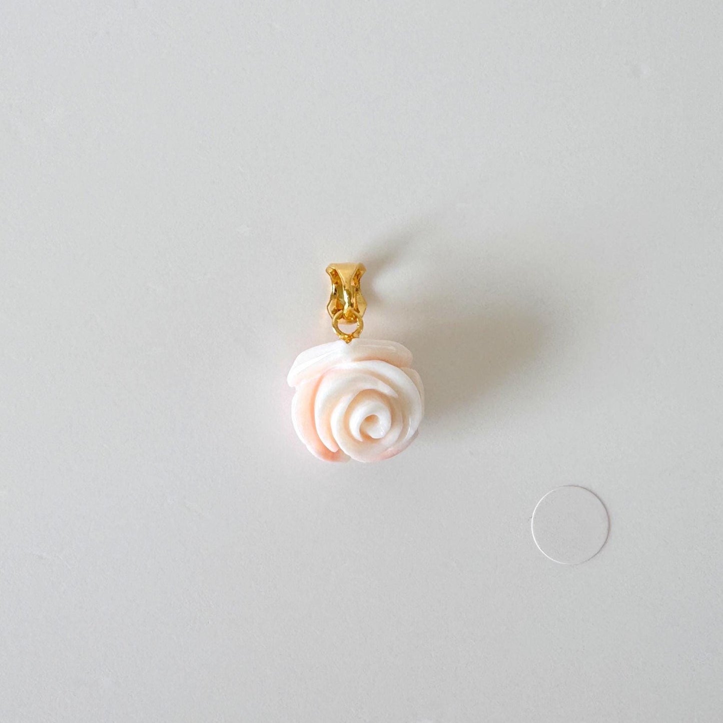 Natural Coral Rose Pendant: Pink and White Carved Deep Sea Coral Jewelry (13.3x13.2mm, Silver Gold Plated Bail, Genuine Amulet)