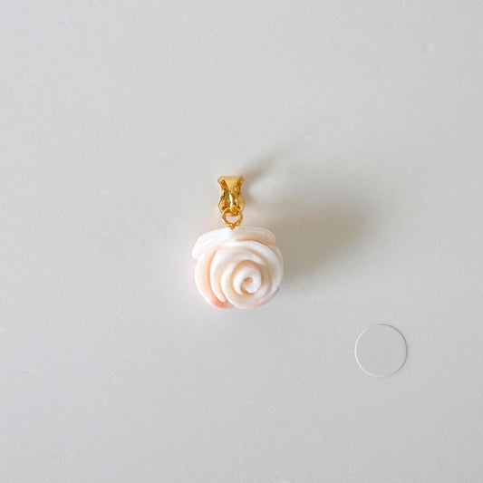 Natural Coral Rose Pendant: Pink and White Carved Deep Sea Coral Jewelry (13.3x13.2mm, Silver Gold Plated Bail, Genuine Amulet)
