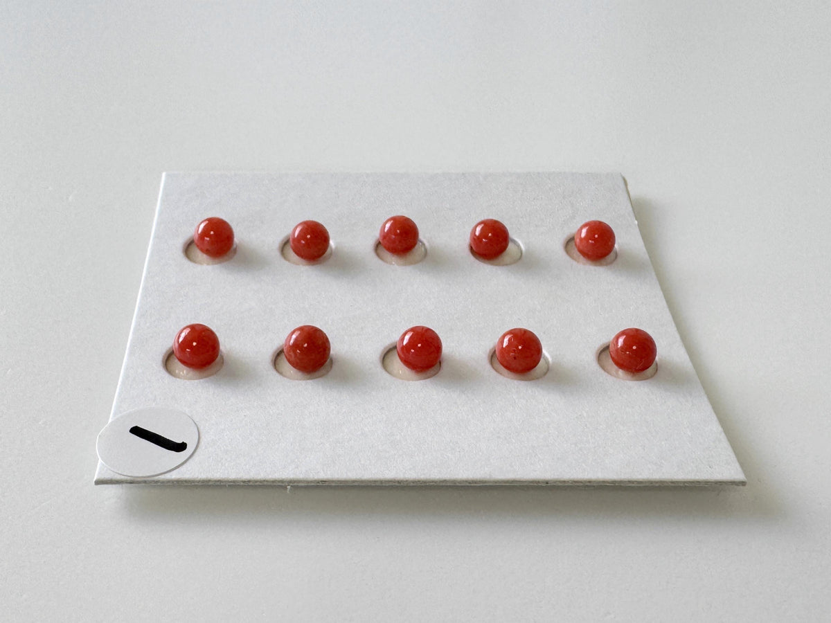 Mediterranean Red Coral Round Loose: Natural Gemstone Beads for Jewelry Making (3.7-4mm, Half-Drilled Hole, Set of 10)