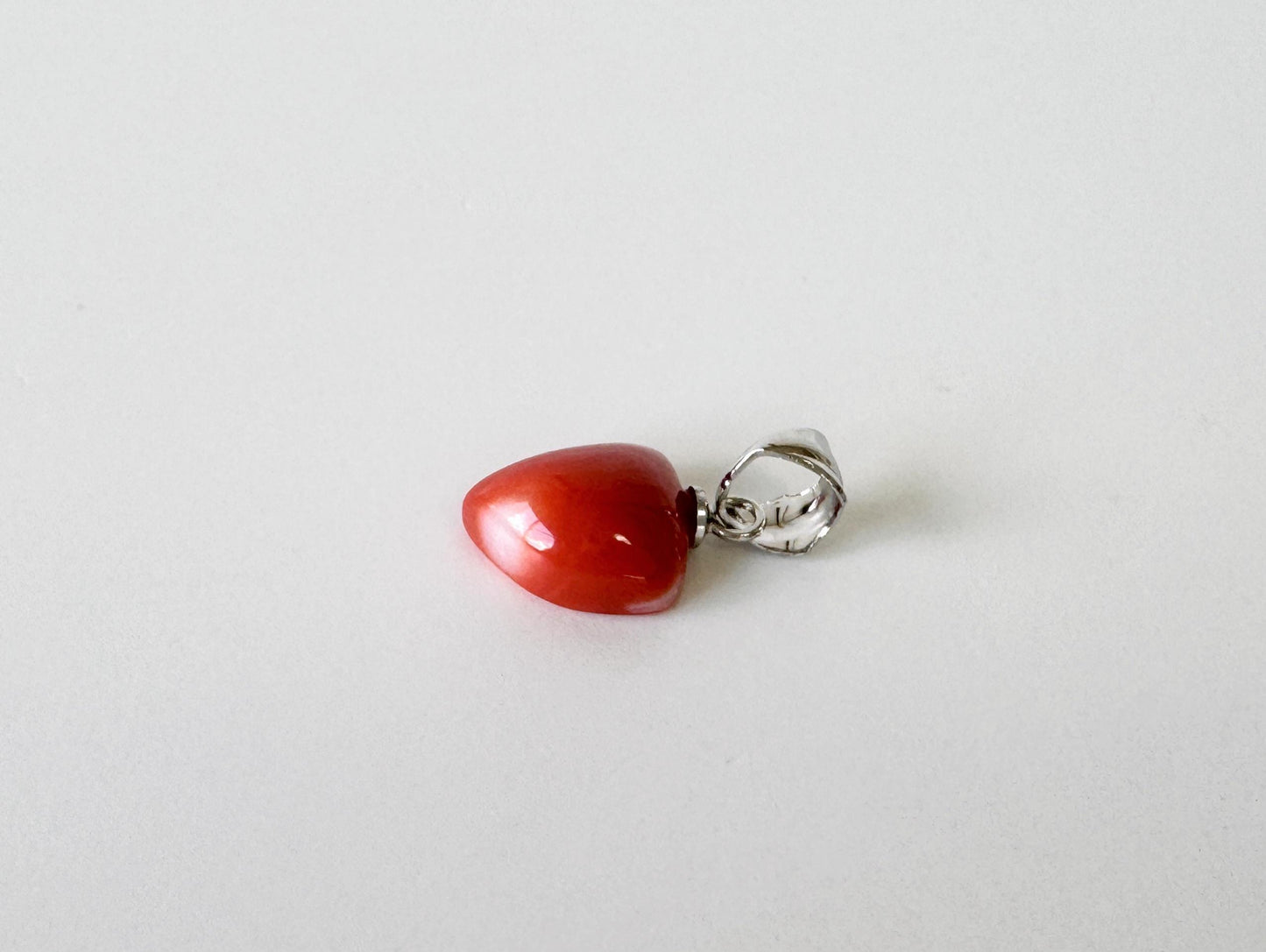 Orange Momo Coral Pendant - Natural Unique Shape Coral Jewelry - Silver Bail (Rhodium-Plated), Genuine Material, 11x9.7mm