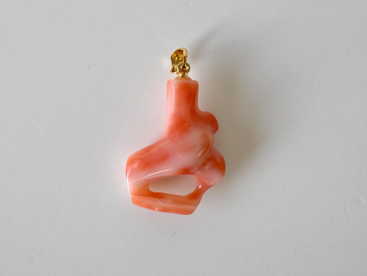 Coral Branch Pendant: Natural Pink Orange Deep Sea Coral, Gold-Plated Silver Bail | 30mm, Unique Jewelry