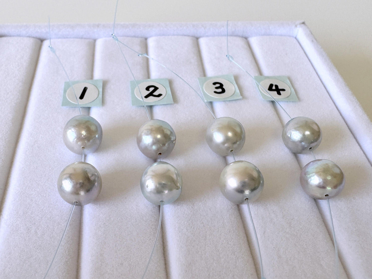 Japanese Akoya Pearl Beads Natural Blue Silver, Cultured Saltwater Pearls (8-8.5mm, Genuine, Mini Strand, 2 Pieces)