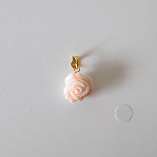 Deep Sea Coral Rose carved Pendant, 14x13.3mm, Natural White/Pink Color Coral, Silver (gold plated) bail, Genuine Coral Pendant