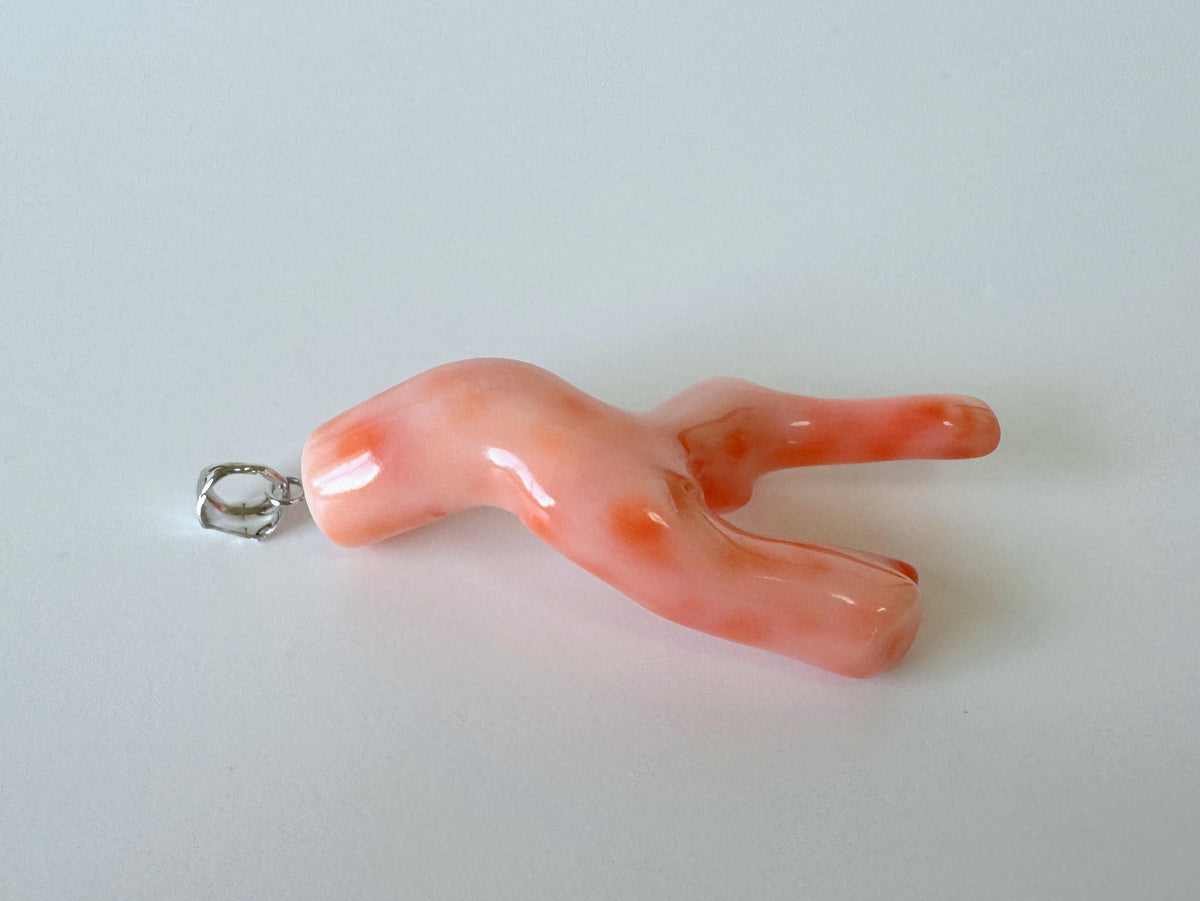 Coral Branch Pendant - Natural Deep Sea Coral Jewelry - Pink Orange Branch, Rhodium-Plated Silver Bail, 45mm Length
