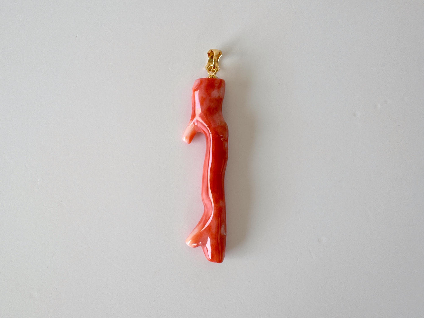 Momo Coral Branch Pendant: Natural Japanese Orange Coral Jewelry (48mm Length, Silver Gold-Plated Bail)