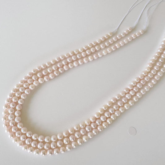 Akoya Pearl Strand: 5.5-6mm Japanese Cultured Pearls, White Pink Overtone | Full Strand, Saltwater Gems, 40cm Length