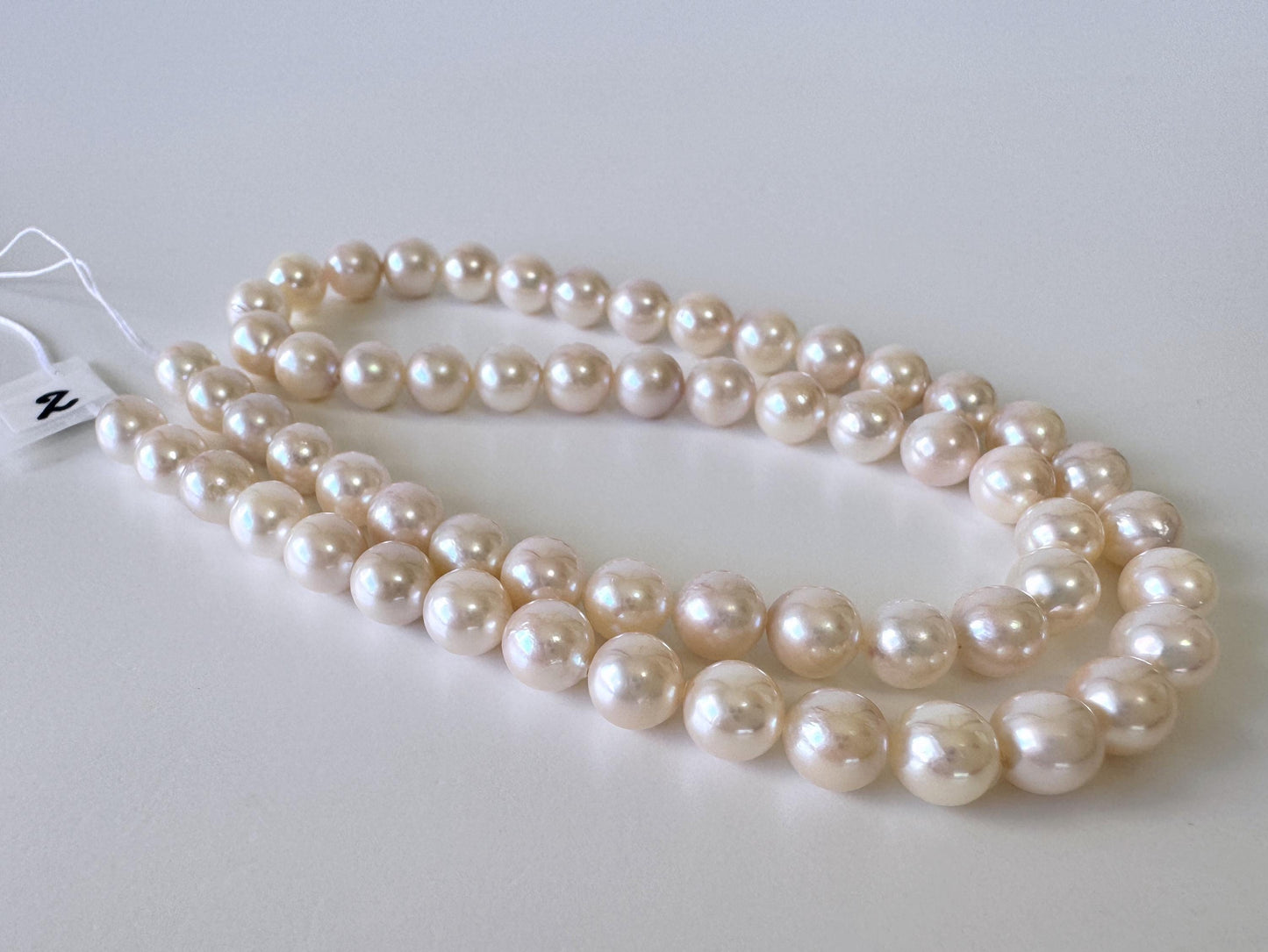 Japanese Akoya Pearl Strand: 6.5-7mm White Pink Cultured Saltwater Pearls, Full Strand | Genuine Beads, Craft Supplies | 40cm Length