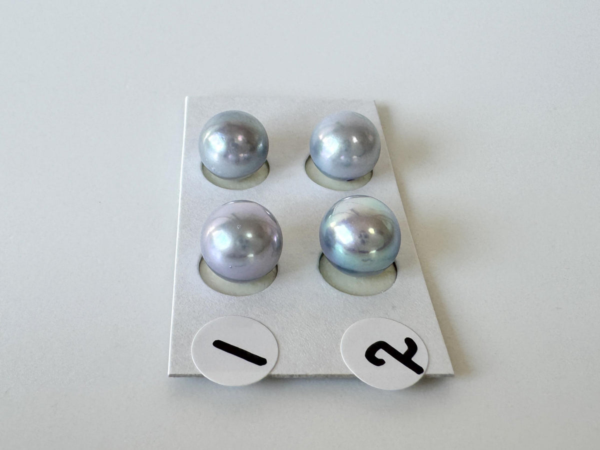 Japanese Blue/Silver (Treated) Akoya Pearl 8-8.5mm, Half-Drilled loose, Price per pair, Salt water pearl
