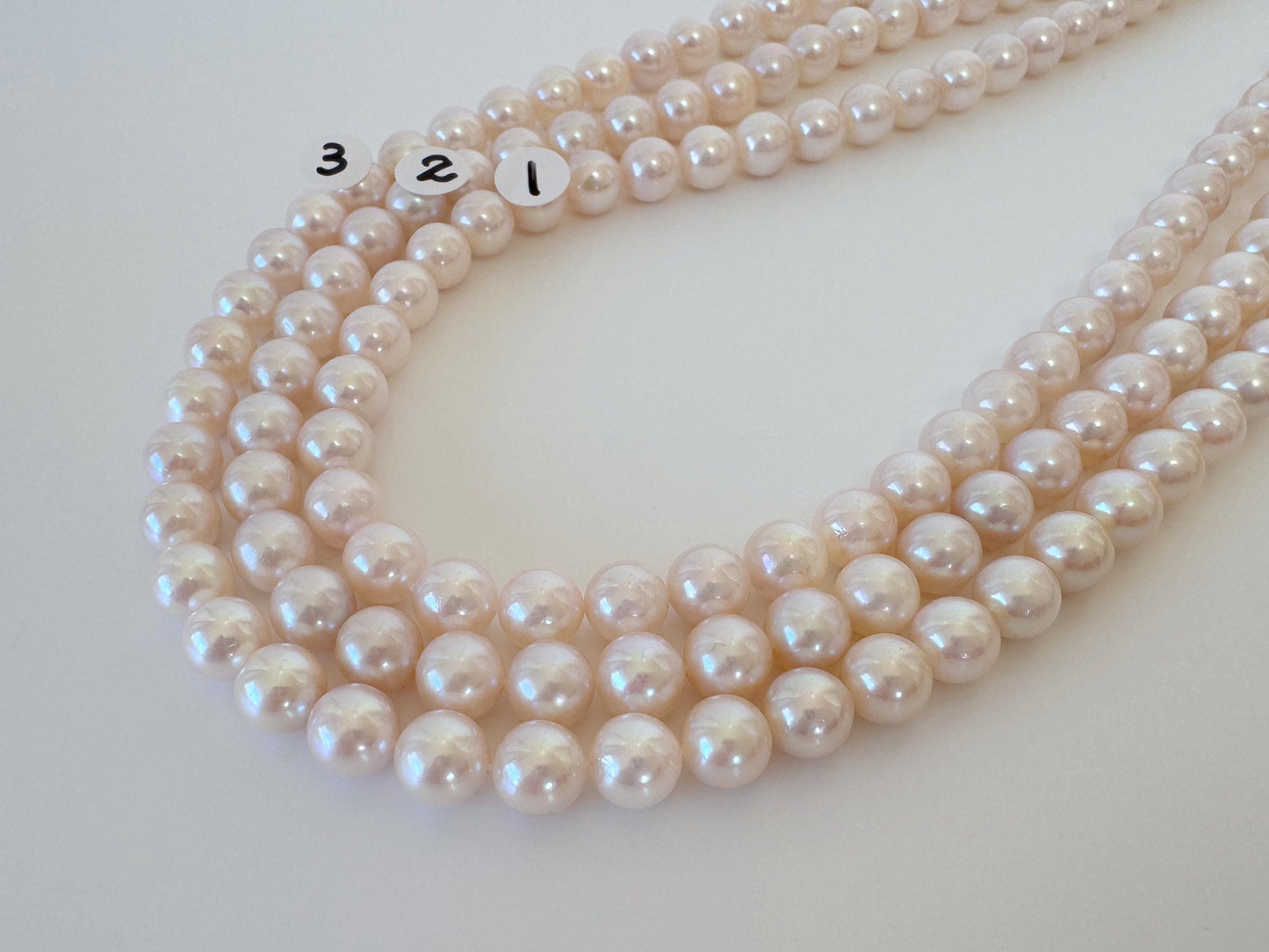 Japanese Akoya Pearl Strand: 6.5-7mm White Pink Cultured Saltwater Pearls, Full Strand | Genuine Beads, Craft Supplies | 40cm Length
