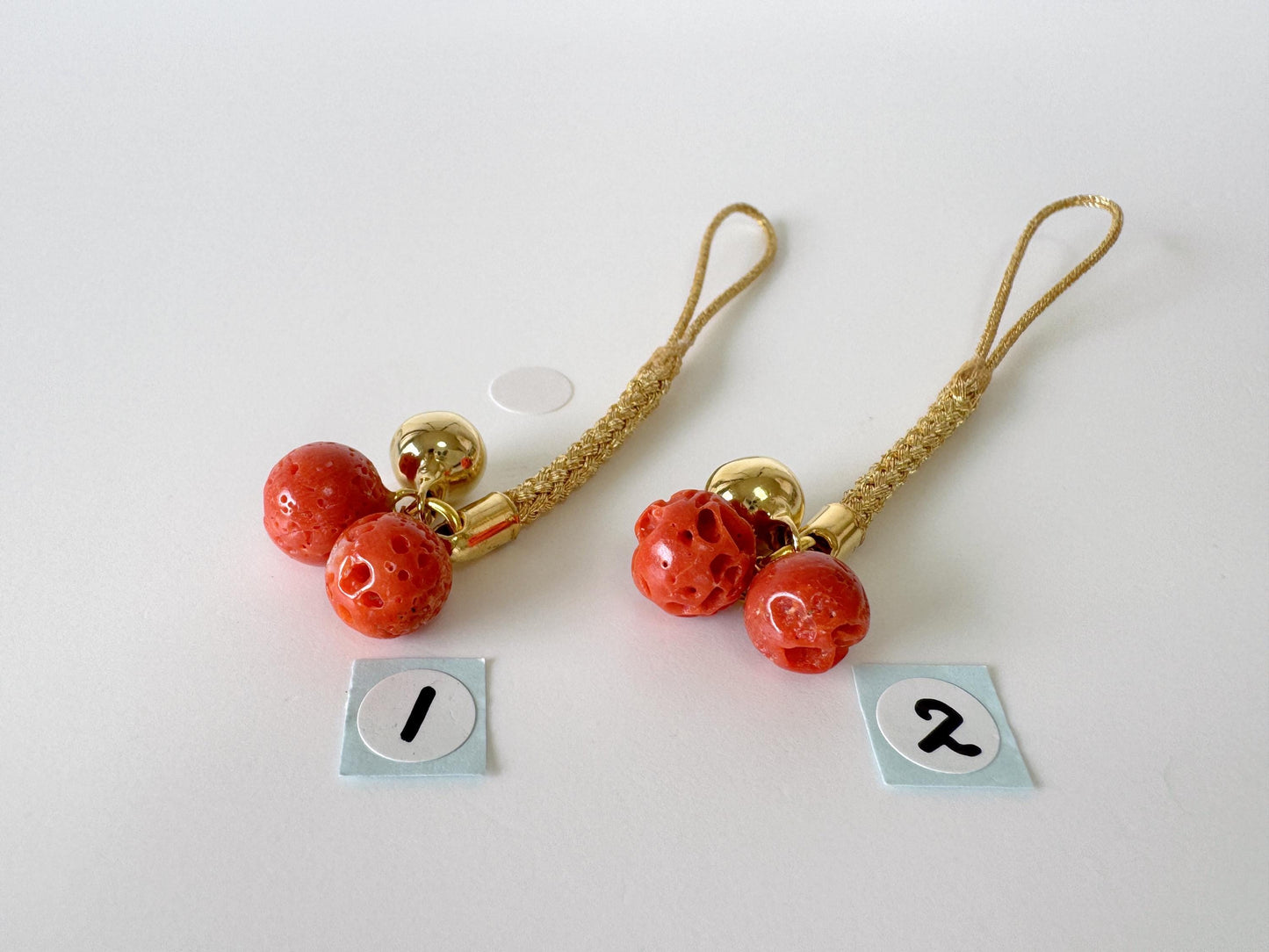 Lucky charm, Natural Aka (red) coral key strap, Netsuke strap, Natural color precious coral