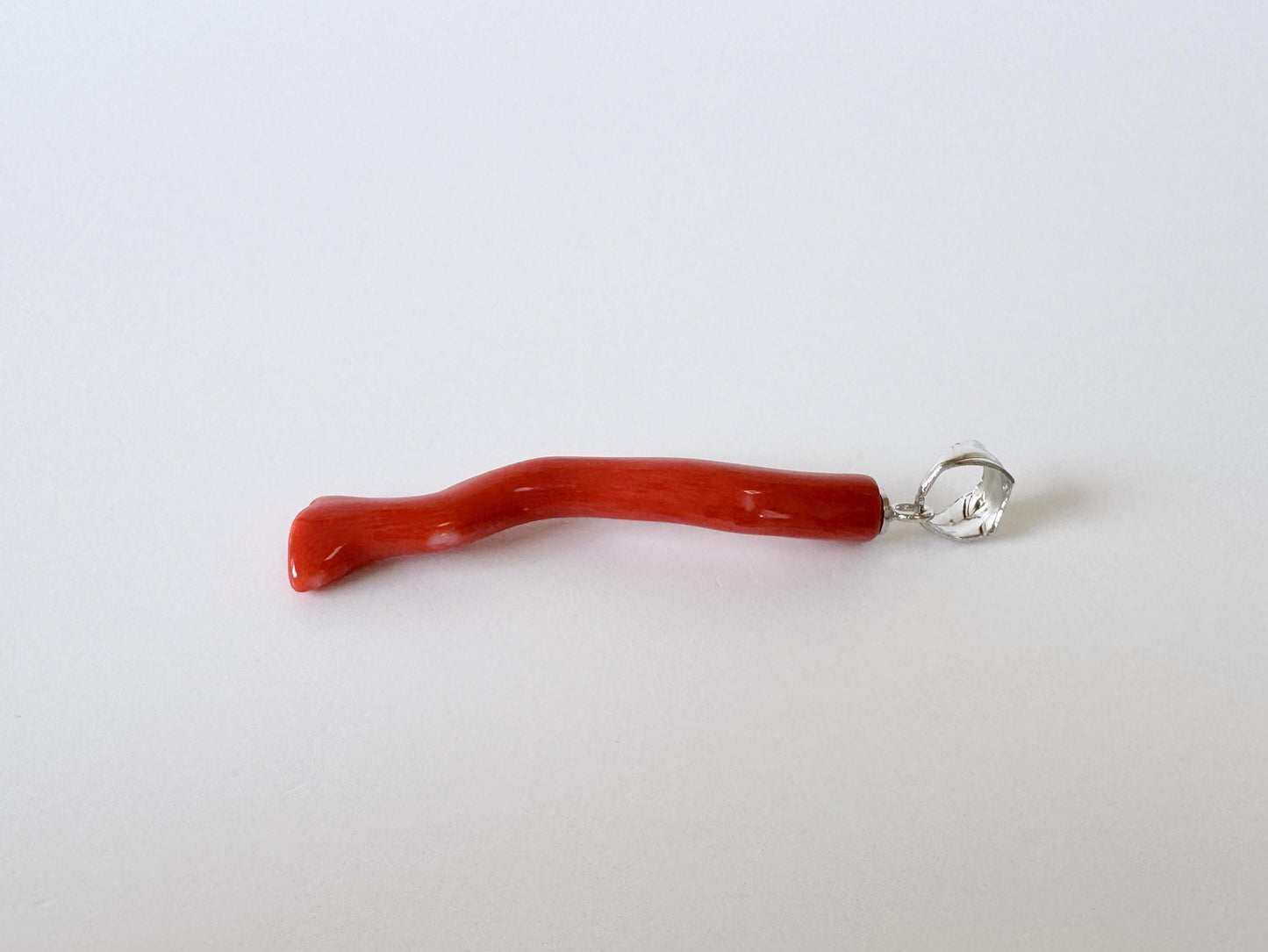 Momo Coral Branch Pendant: Vermilion Japanese Orange Coral, Rhodium Silver Bail | 35mm, Natural Deep Sea Jewelry, Unique Gift