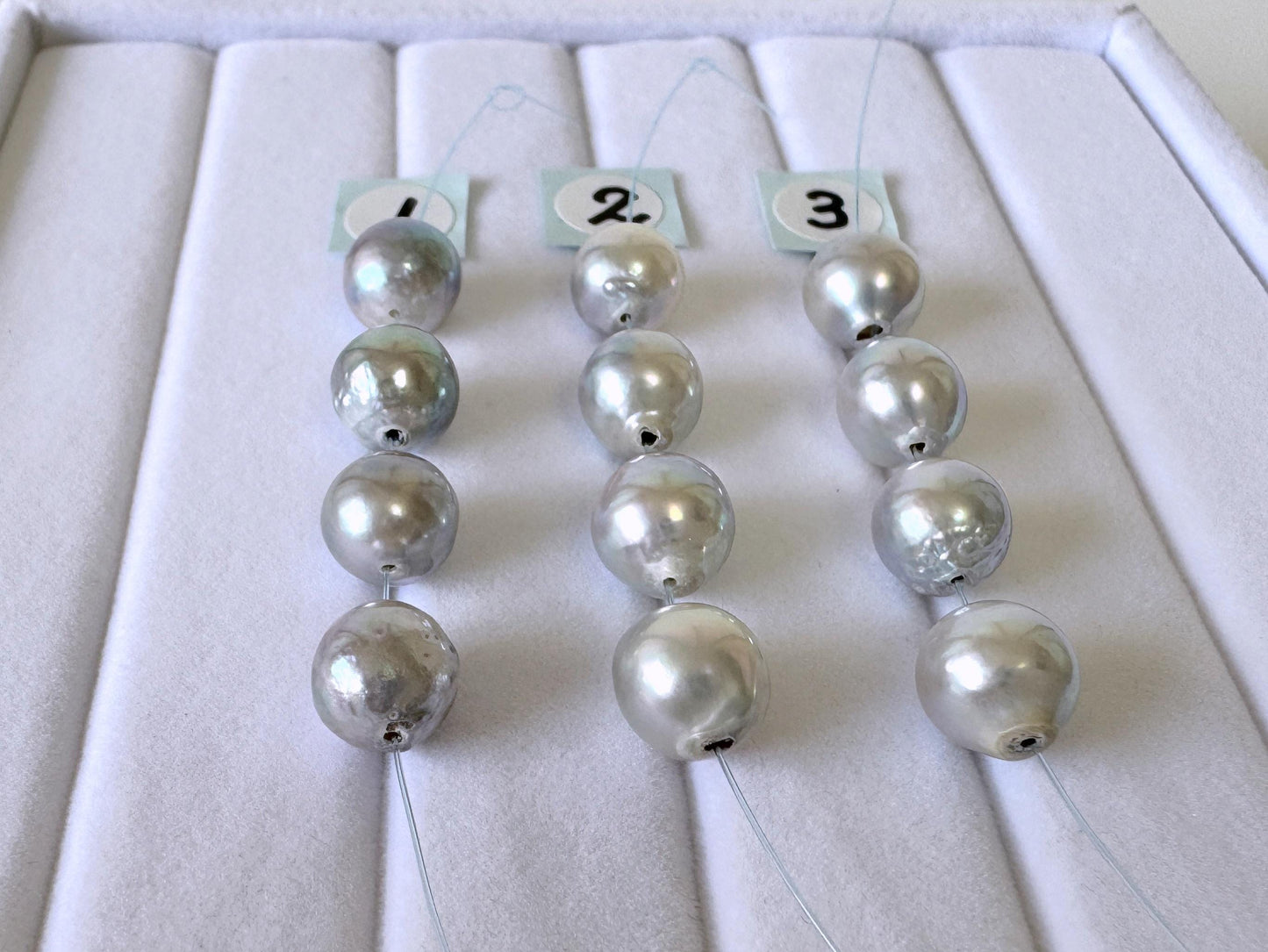 Japanese Akoya Pearl Beads: Natural Blue-Silver Cultured Pearls, Semi-Round Shape (7.5-8mm, Saltwater Mini Strand, 4 Pcs)