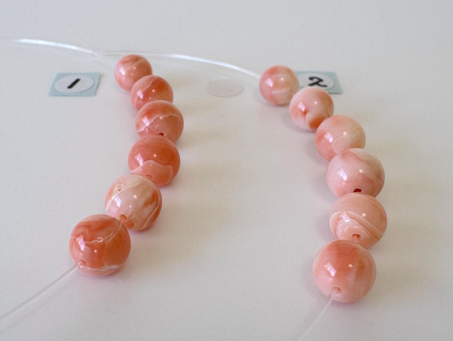 Short strand (6pc) of Natural Deep sea coral round beads 7.5-8.4mm, natural Pink/Orange color coral