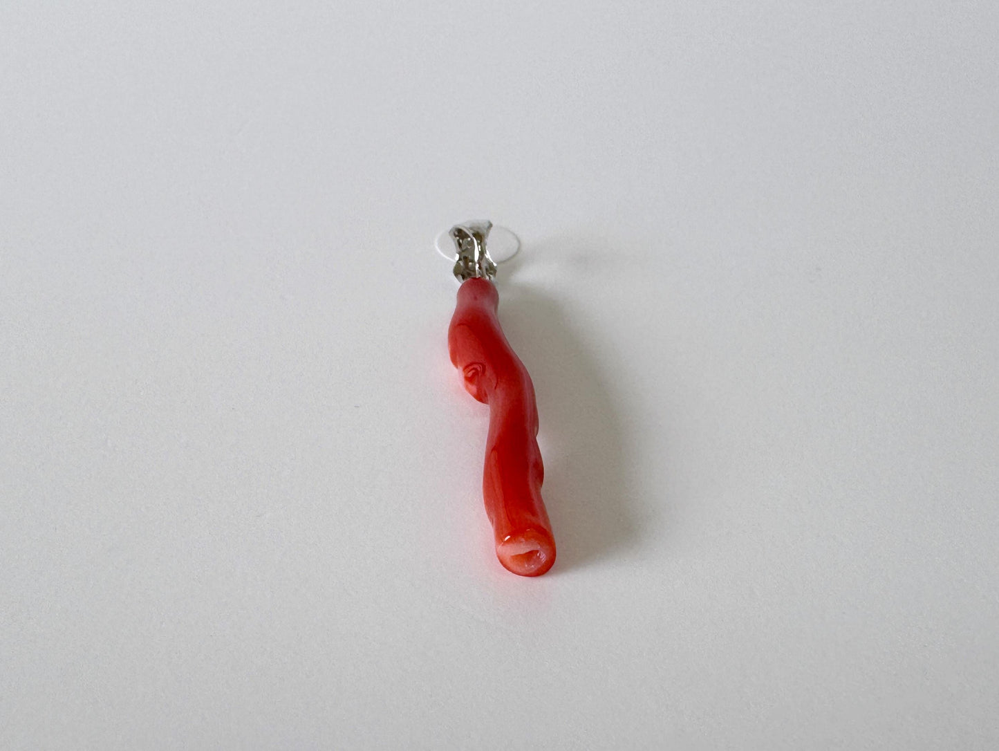 Natural Red (Aka) Coral Branch Pendant, Natural Color Japanese Coral, Length 31mm, Silver bail (rhodium plated)