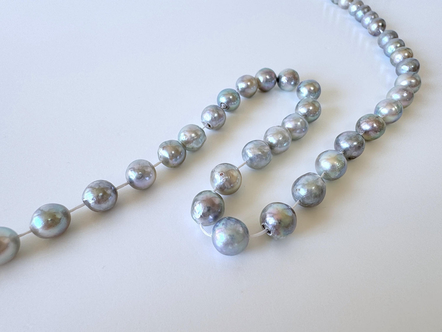 Japanese Akoya Pearl Strand - Natural Blue Silver Cultured Beads - Semi-Round Shape, 8-8.5mm Size, Saltwater Pearls, 40cm Length