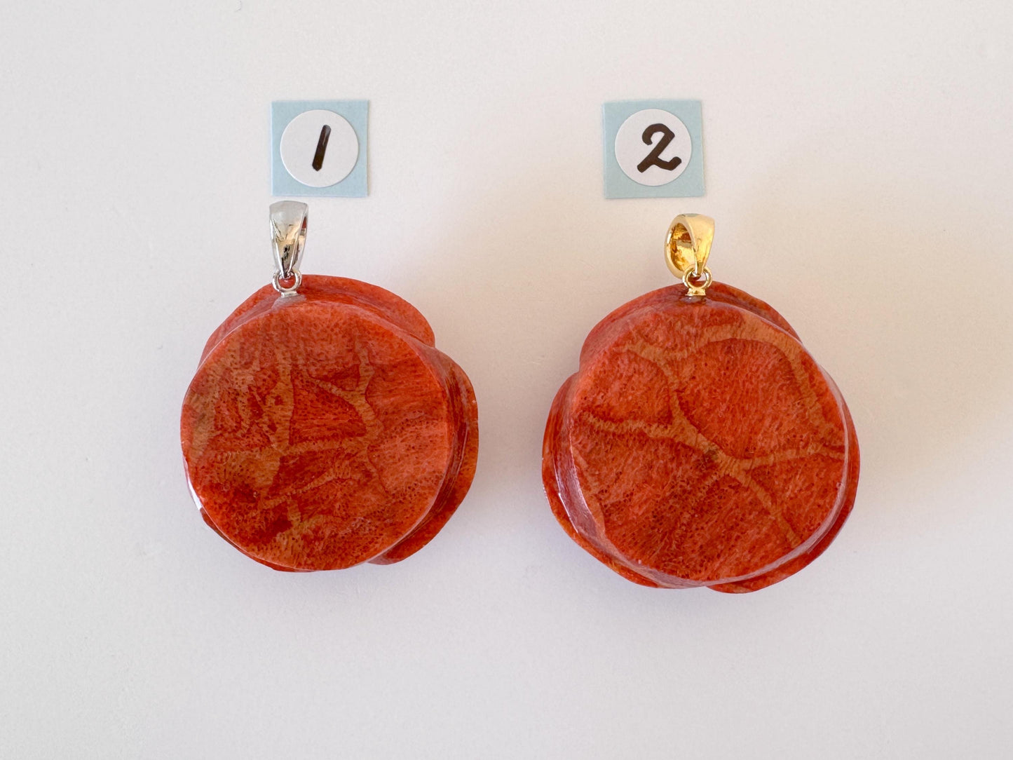 Sponge Coral Rose Pendant - Reddish-Brown Carved Jewelry - 30mm Diameter, Brass Bail, Apple Coral