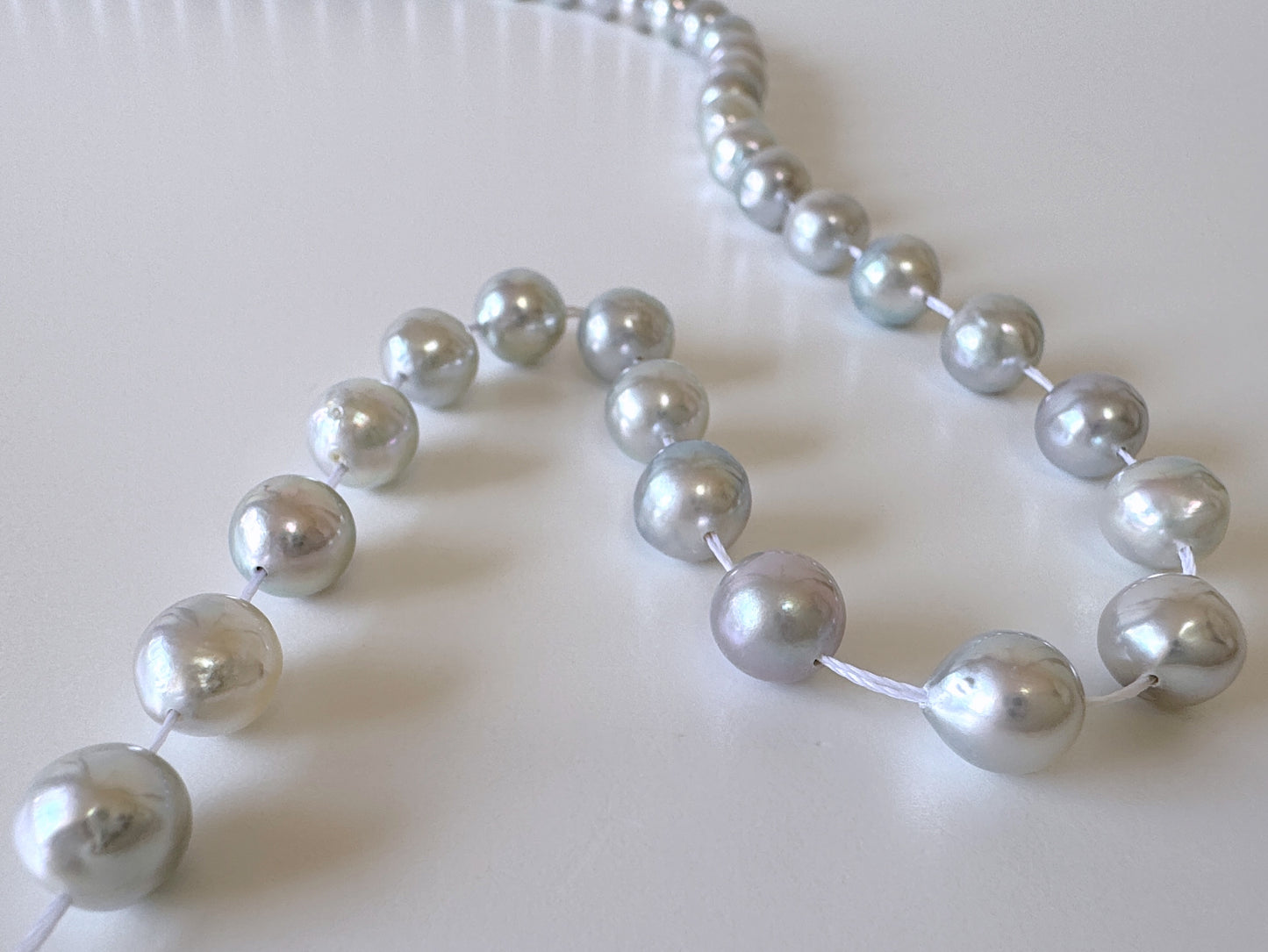 7.5-8mm Japanese Akoya Pearl Beads, Natural Blue/Silver color pearl, Genuine Akoya Pearl, Full Strand 40cm , 15.7", Salt water pearl