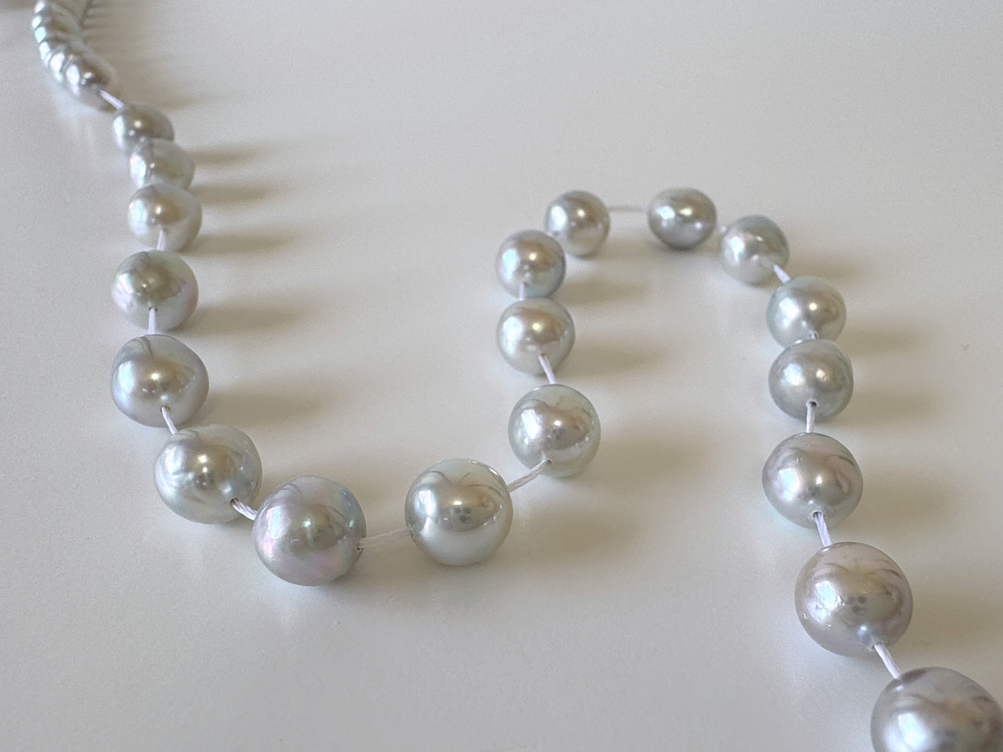 7.5-8mm Japanese Akoya Pearl Beads, Natural Blue/Silver color pearl, Genuine Akoya Pearl, Full Strand 40cm , 15.7", Salt water pearl