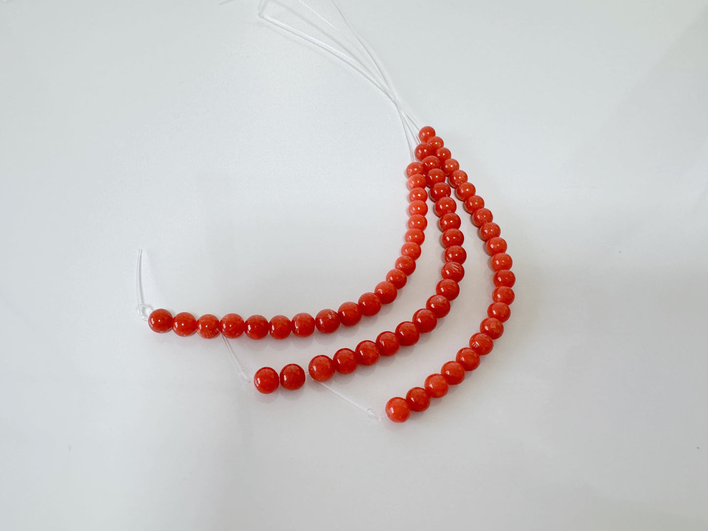 Reserved listing for Loes, three short strands of natural Mediterranean red coral beads of 3.5 & 3.8mm