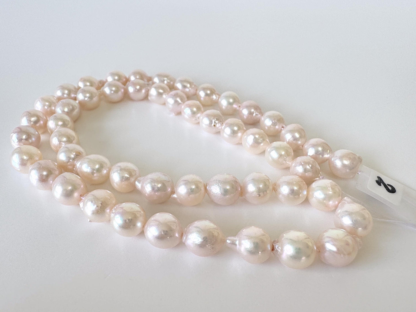 Japanese Akoya Pearl Strand 7-7.5mm Baroque Beads, White Pink Overtone (40cm + 2pcs, Saltwater Cultured)