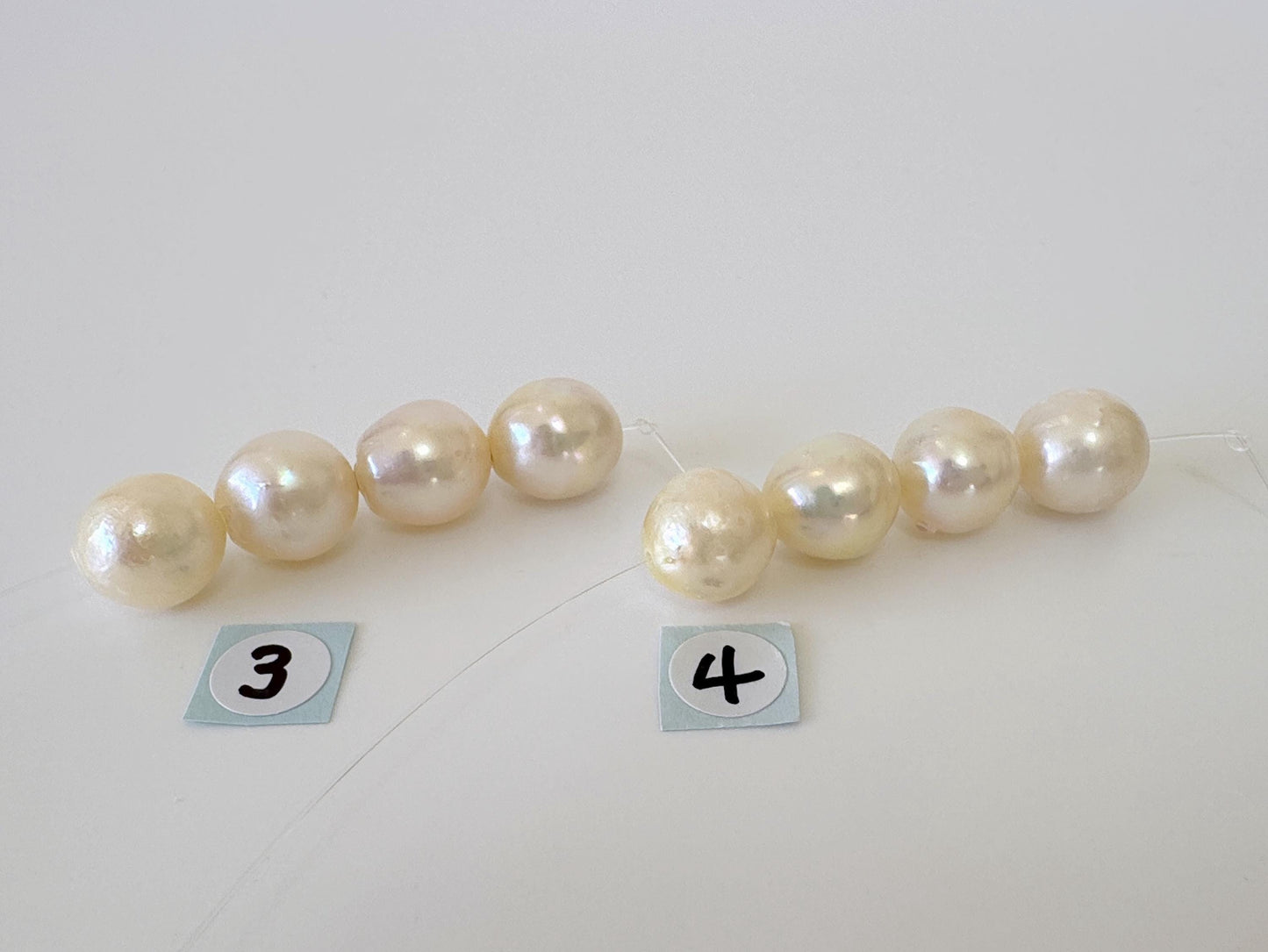 Japanese Cream White Akoya Pearl Beads, 9.5-9.9mm, Mini Strand, Short Strand, 4 Pieces, Genuine Akoya Pearl, Cultured in Sea Water