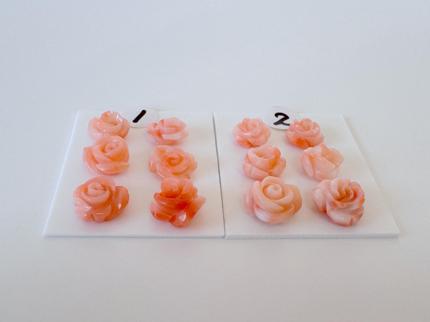 Pink Coral Rose Carvings Handmade Beads, Natural Deep Sea Coral (Value Priced Set, Drilled Holes, 6pcs 6.8-8.9mm)