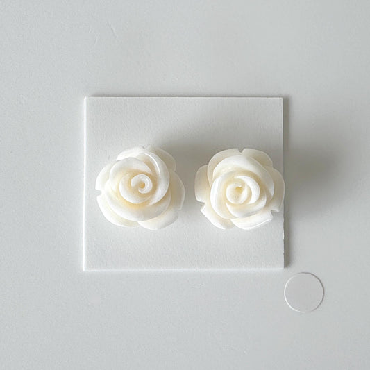 Natural White Coral Rose Loose Pair, 16-17mm , White Color Rose, Natural Color Coral Rose, Price per Pair, Genuine Precious Coral