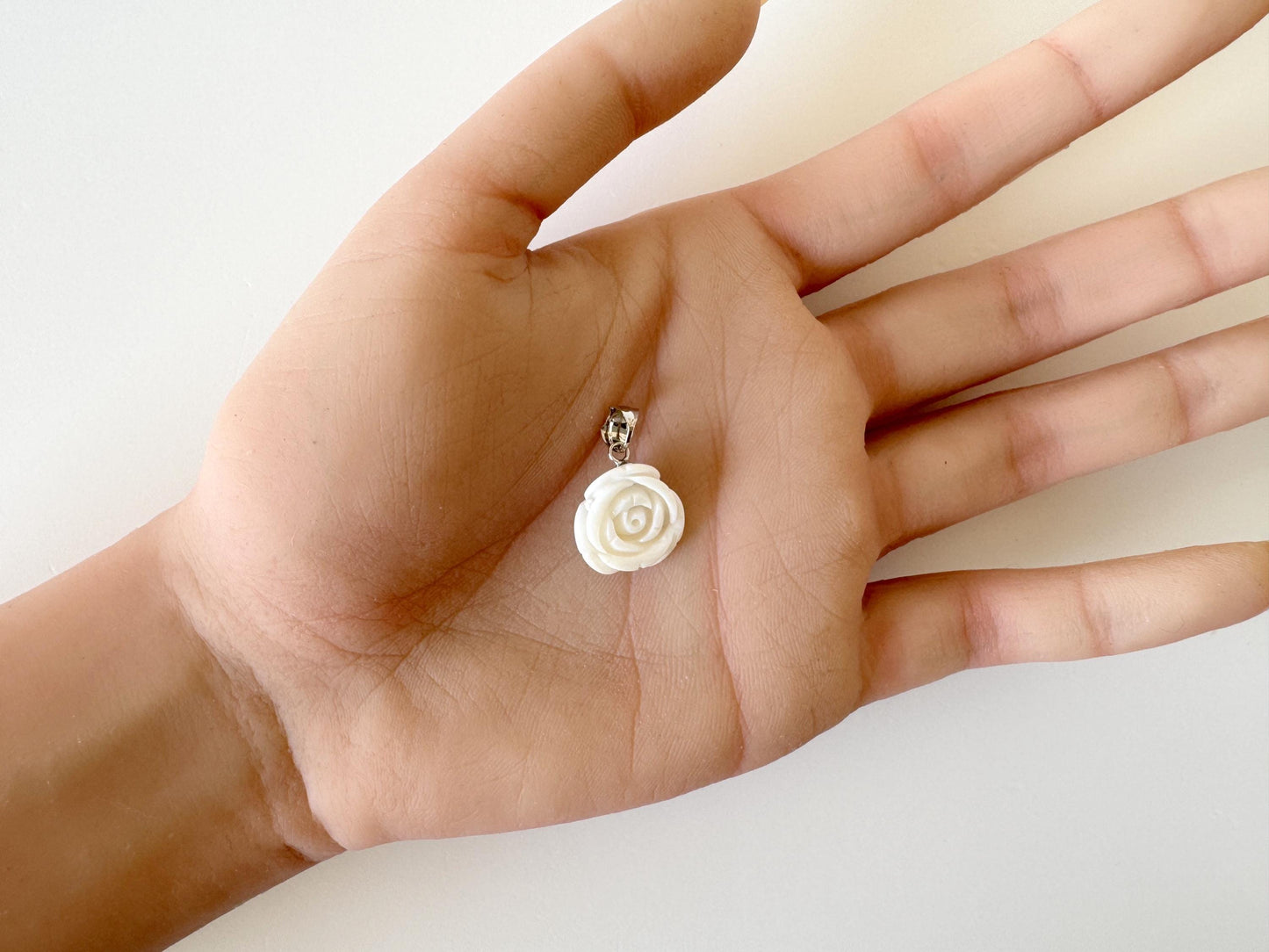Natural White Coral Rose Pendant, 15x15mm Rose, Natural White Color Coral, Silver (rhodium plated) Bail, Genuine Precious Coral Pendant