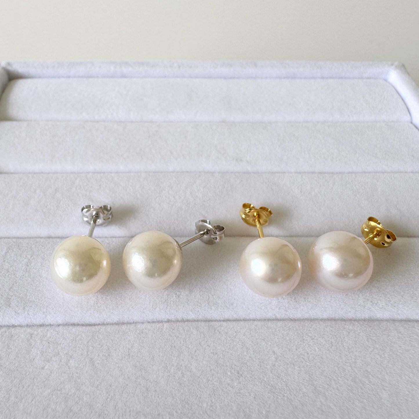 Akoya Pearl Stud Earrings: White 8.5mm Pearls - Japanese Cultured, Silver 925, Saltwater Origin