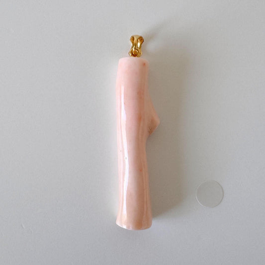 Angelskin color Coral Branch Pendant: Natural Pink Deep Sea Coral, Gold-Plated Silver Bail (46mm)