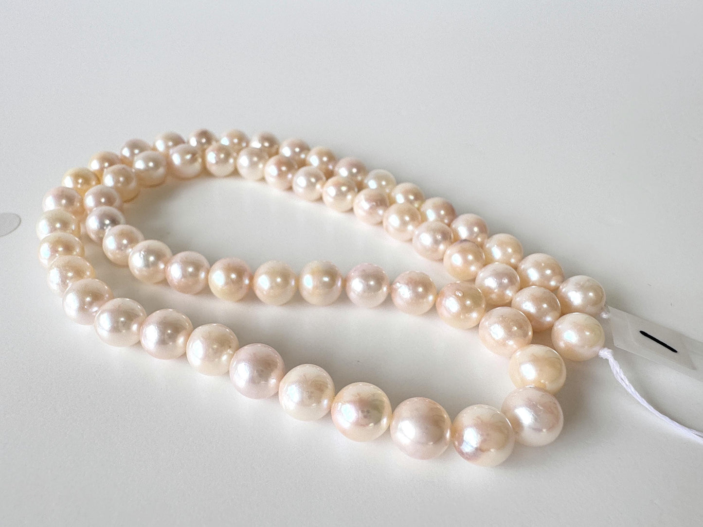 6.5-7mm Japanese White/Pink Akoya Pearl Beads, Genuine Akoya Pearl, Full Strand, 40cm , 15.7", Cultured Salt water pearl