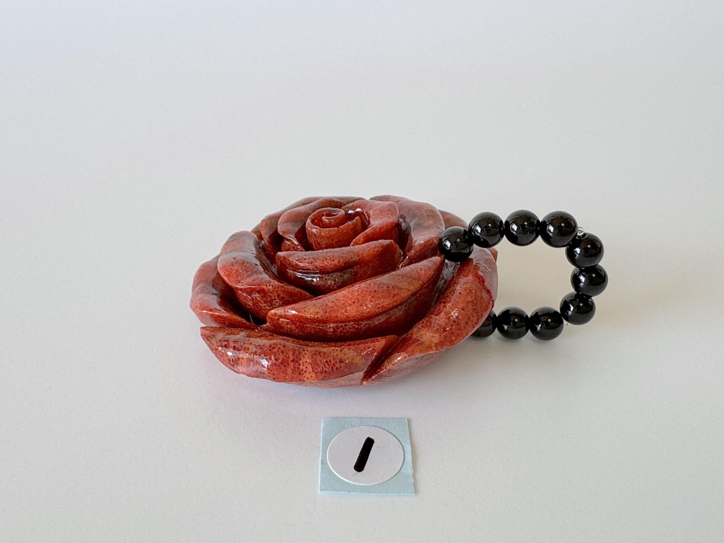 Sponge Coral Rose Pendant: 40mm Reddish-Brown Gemstone with Onyx Bail