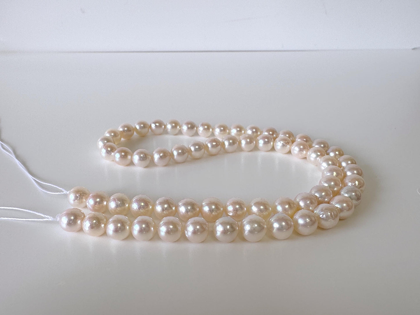 6.5-7mm Japanese White/Pink Akoya Pearl Beads, Genuine Akoya Pearl, Full Strand, 40cm , 15.7", Cultured Salt water pearl