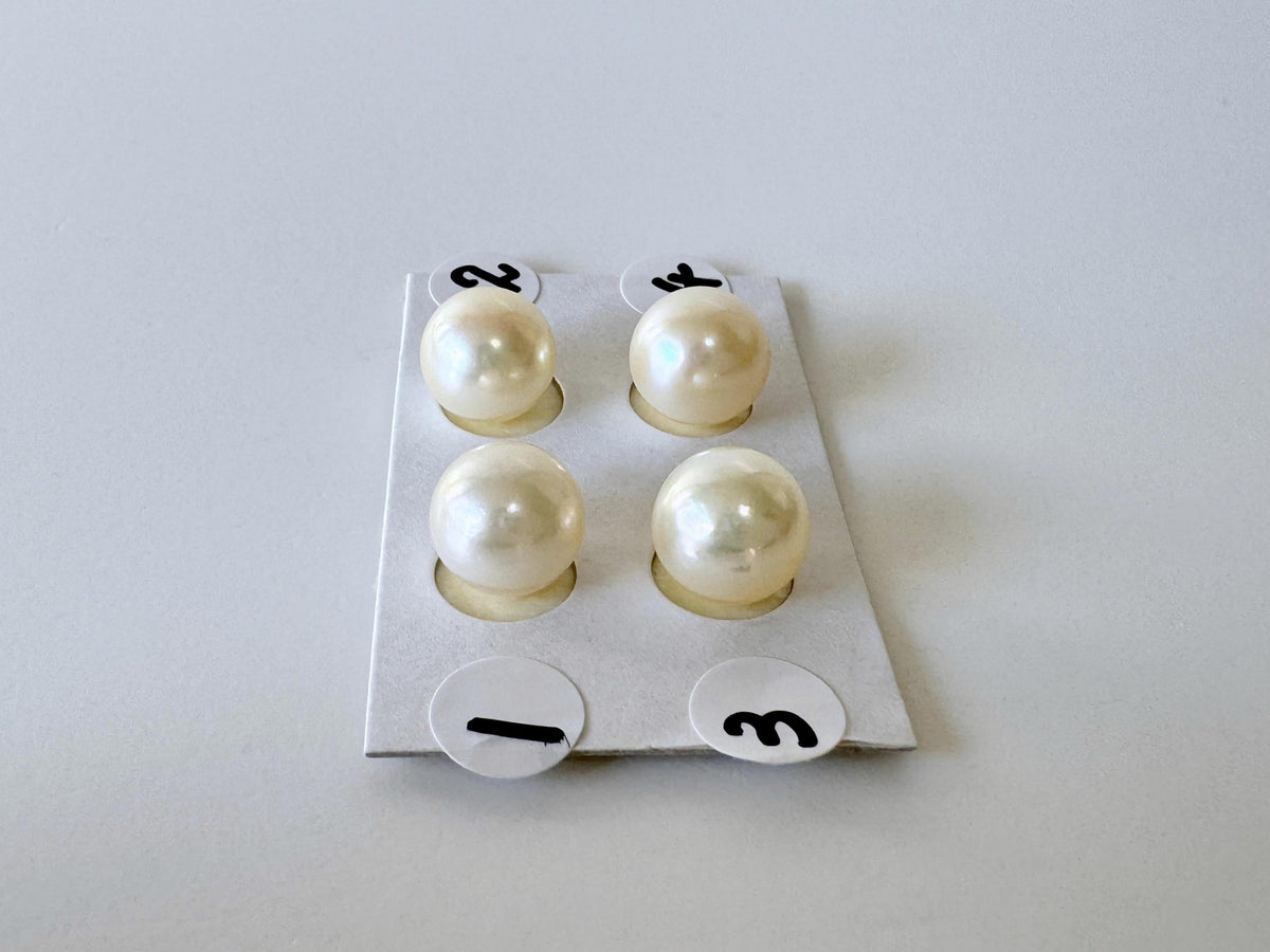 Loose Akoya Pearls Natural Cream Yellow: 8.5-9mm Round Half-Drilled, Saltwater Cultured | Jewelry Supplies, Gift For Pearl Lover | Per Piece
